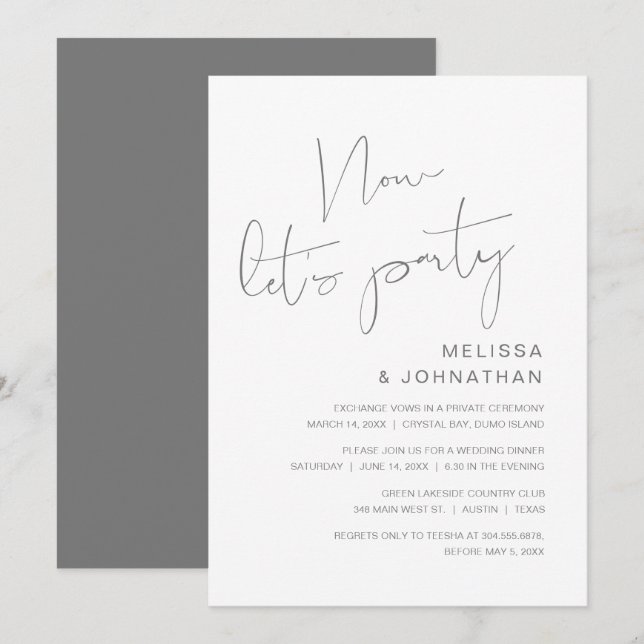 Modern Wedding Elopement, Now Let's Party Invitati Invitation (Front/Back)