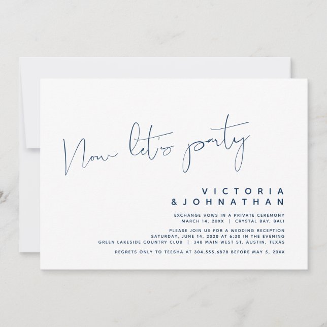 Modern Wedding Elopement, Now let's Party Invitati Invitation (Front)