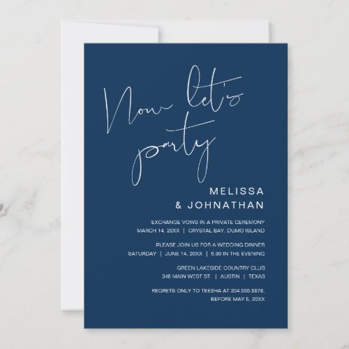 Modern Wedding Elopement Now Lets Party Navy In Invitation