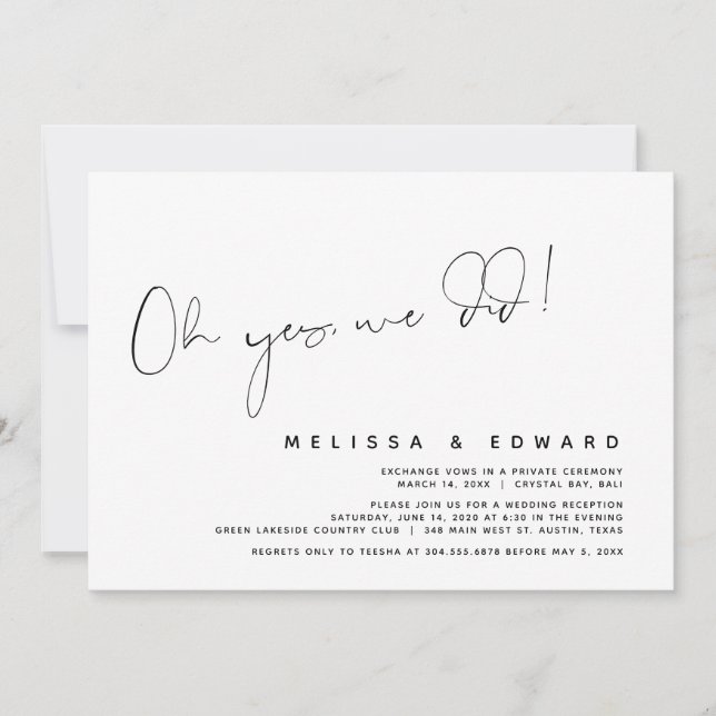 Modern Wedding Elopement, Oh yes, we did Invitation (Front)