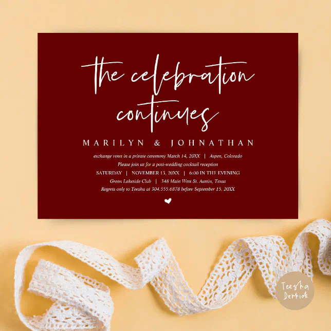 Modern Wedding Elopement the celebration continues Invitation | Zazzle