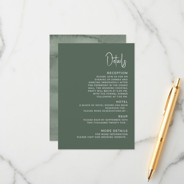 Modern wedding Enclosure Card  Details. (Front/Back In Situ)