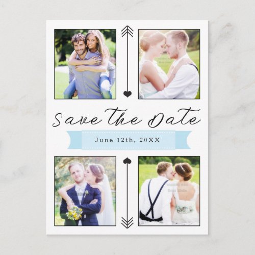 Modern Wedding Engagement 4 Photo Save the Date Postcard