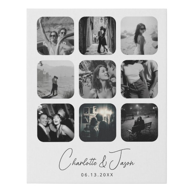 Modern Wedding Engagement Keepsake Photo Collage Faux Canvas Print (Front)