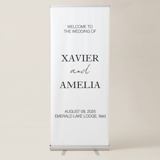   Modern Wedding Engagement Party Wedding Welcome Retractable Banner (Front)