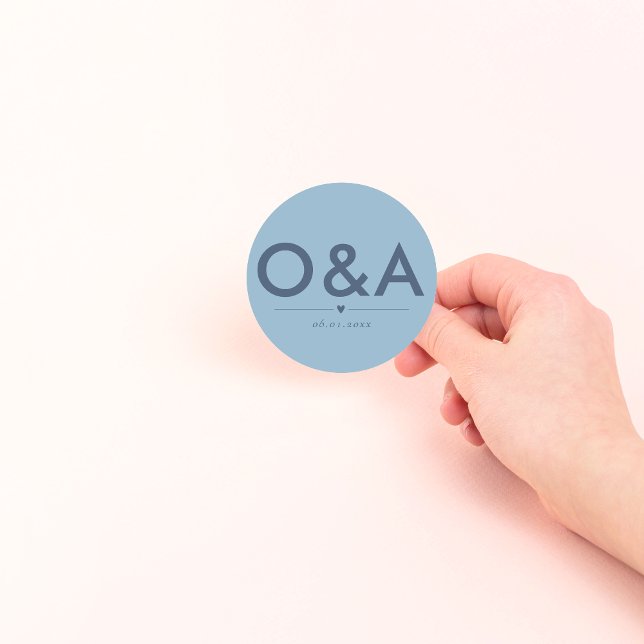 Modern Wedding Envelope Monogram | Light Blue Classic Round Sticker (Creator Uploaded)