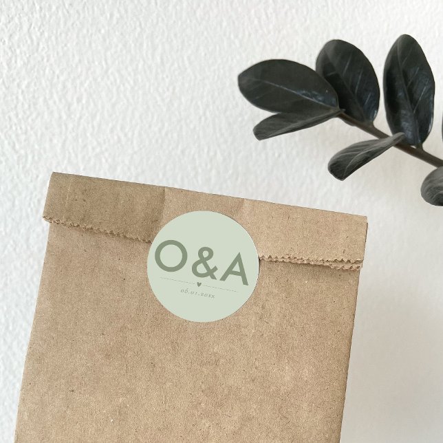 Modern Wedding Envelope Monogram | Light Sage Classic Round Sticker (Creator Uploaded)