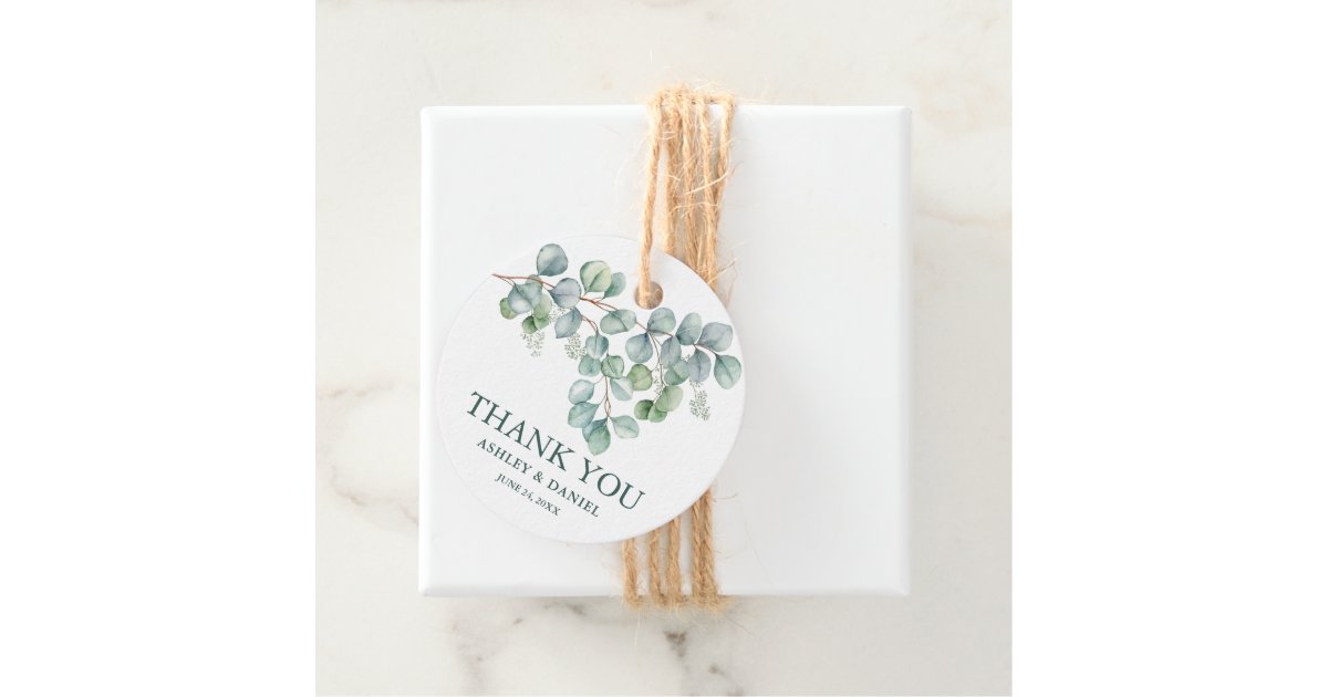 Modern Wedding Eucalyptus Greenery Thank You Twine Favor Tags | Zazzle