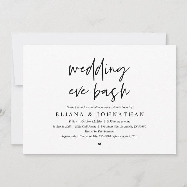 Modern Wedding Eve Bash, Rehearsal Dinner Invitation (Front)