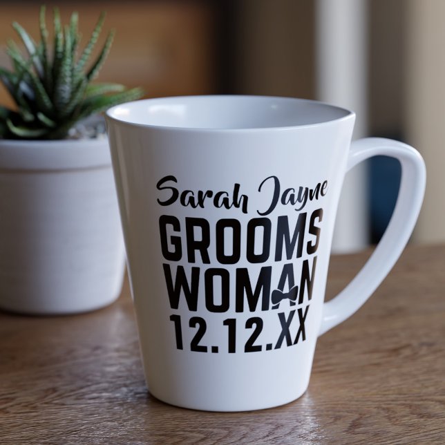 Modern Wedding Favor Groomswoman Latte Mug (Treat your special Groomswoman with her very own latte mug, You can add her name & your wedding date)