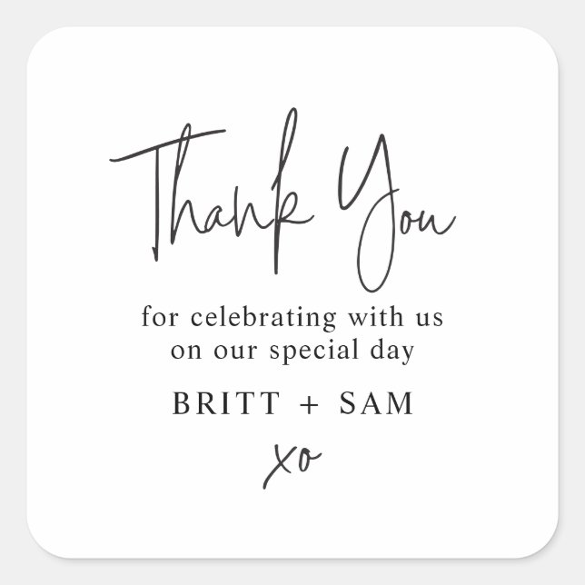 Modern Wedding Favor Script Handwritten Custom Cla Square Sticker (Front)