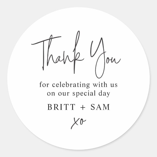 Modern Wedding Favor Script Handwritten Custom Classic Round Sticker (Front)