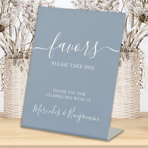 Modern Wedding Favors Personalized Dusty Blue Pedestal Sign
