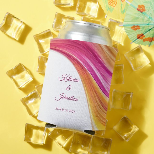 Modern Wedding Favors-Pink Orange Yellow- Can Cooler (In Situ Summer)