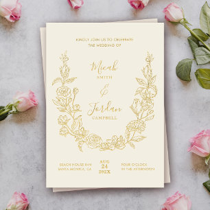 Modern Wedding Foil Invitation With Floral Wreath