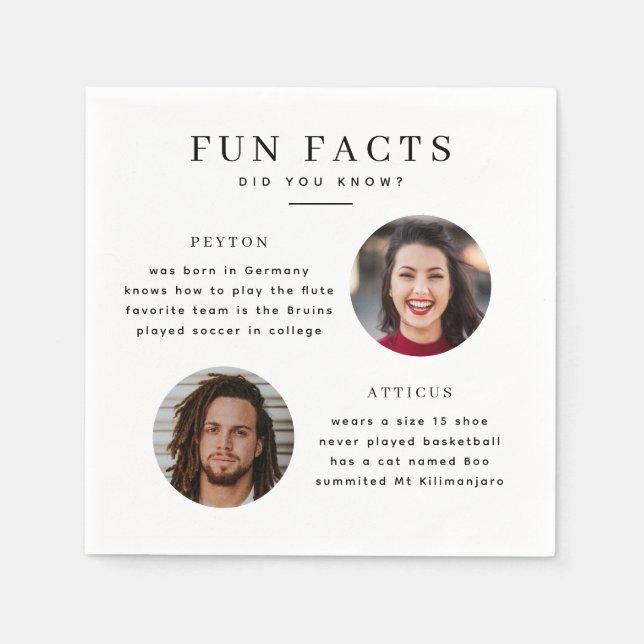 Modern Wedding Fun Facts Napkin with Photos (Front)