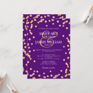 Modern Wedding Gold Glitter Confetti Purple  Invitation