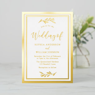 Modern Wedding Gold Leaf Elegant Border Foil Invitation