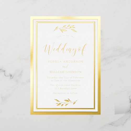 Modern Wedding Gold Leaf Elegant Border Foil Invitation