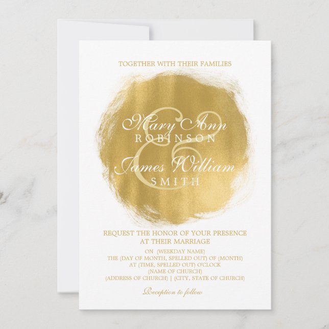 Modern Wedding Gold Paint Look Invitation (Front)
