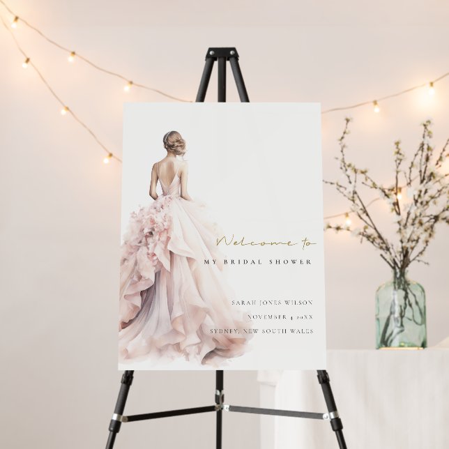 Modern Wedding Gown Bridal Shower Welcome Foam Board (In Situ (Stand))