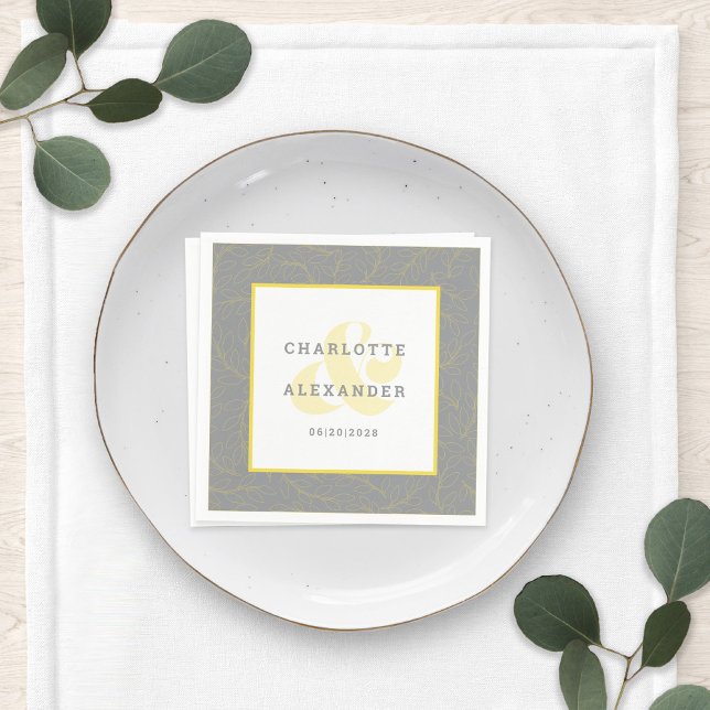 Modern Wedding Gray Yellow Trendy Bride & Groom Napkins (Creator Uploaded)