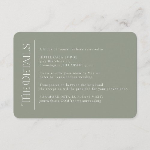 Modern Wedding Green Moss Details Enclosure Card