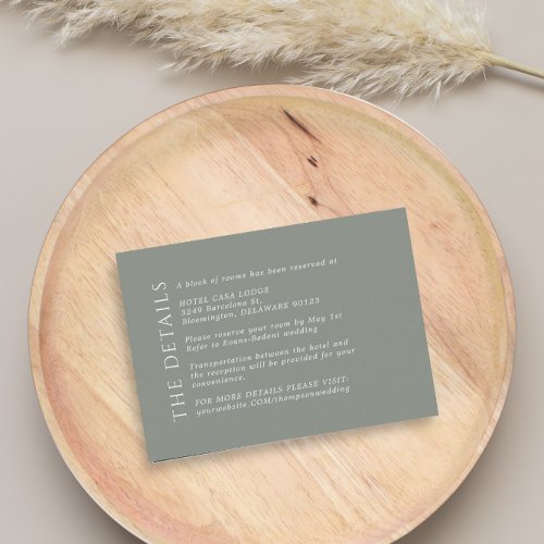 Modern Wedding Green Sage Details Enclosure Card