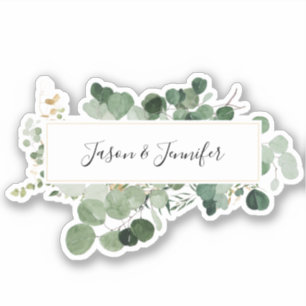 Modern Wedding Greenery Couple Names Chic Sticker