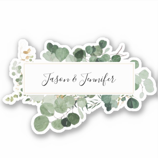 Modern Wedding Greenery Couple Names Chic Sticker (Front)