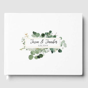 Modern Wedding Greenery Couple NAMES Date Elegant Guest Book