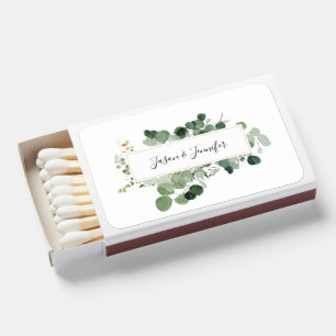 Modern Wedding Greenery Couple NAMES Elegant Gold Matchboxes