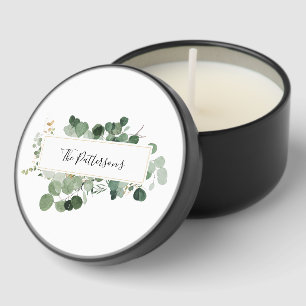 Modern Wedding Greenery Couple NAMES Elegant Gold Mini Candle Favors
