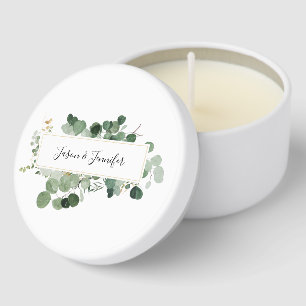Modern Wedding Greenery Couple NAMES Elegant Gold Mini Candle Favors