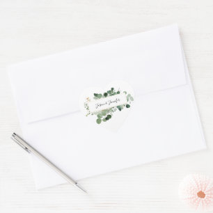 Modern Wedding Greenery Couple Names Elegant Love Heart Sticker