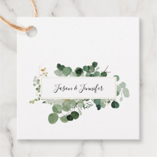 Modern Wedding Greenery Custom Couple Names White Favor Tags