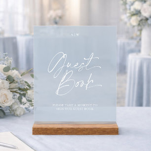 Modern Wedding Guest Book Sign Dusty Blue