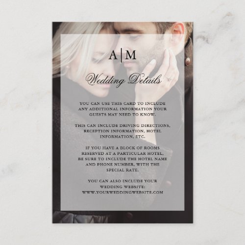Modern Wedding Guest Details  Photo with Overlay Enclosure Card