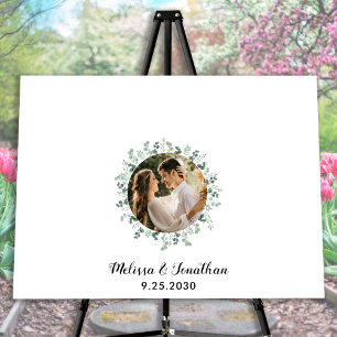 Modern Wedding Guest Eucalyptus Photo Faux Canvas Print