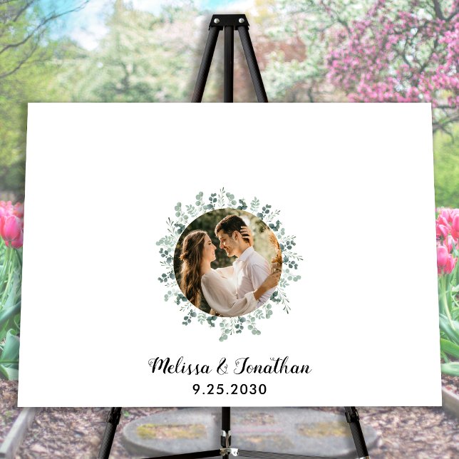 Modern Wedding Guest Eucalyptus Photo  Faux Canvas Print (Creator Uploaded)