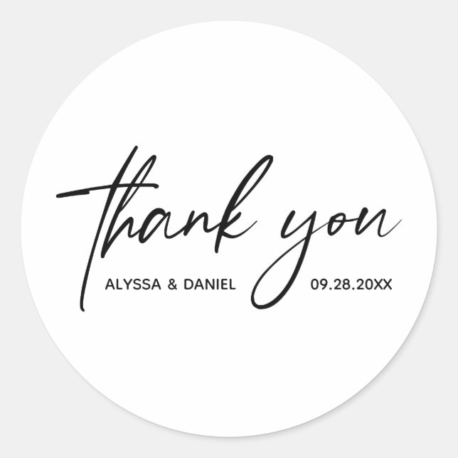Modern Wedding Handlettering Thank you Custom  Classic Round Sticker (Front)