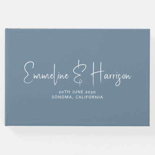 Modern Wedding Handwritten Script Dusty Blue Guest Book