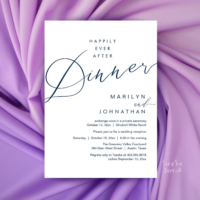 Modern Wedding Happily Ever After Reception Dinner Invitation (Modern Wedding Happily Ever After Reception Dinner Invitation Card in Navy Blue)