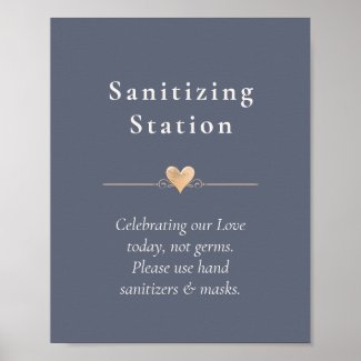 Modern Wedding Heart Sanitizing Station Navy Blue
