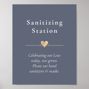 Modern Wedding Heart Sanitizing Station Navy Blue Poster