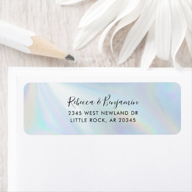Modern Wedding Holographic Script Return Address Label (Insitu)