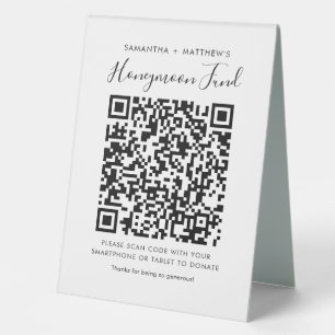 Modern Wedding Honeymoon Fund QR Code Donation Table Tent