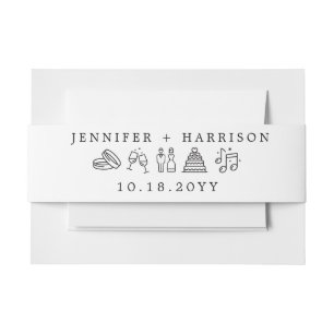 Modern Wedding Icons Cute Black White Invitation Belly Band