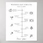 Modern Wedding Icons Timeline Program Poster<br><div class="desc">Modern wedding icons timeline poster. Simple minimalist style black wedding day icons.</div>