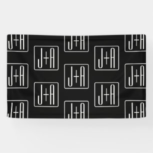 Modern Wedding Initials Pattern Black & White Banner